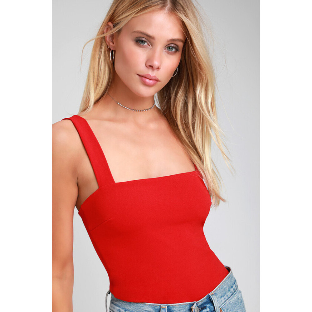 Lulus Basics Symbolize Red Sleeveless Bodysuit - Size S
